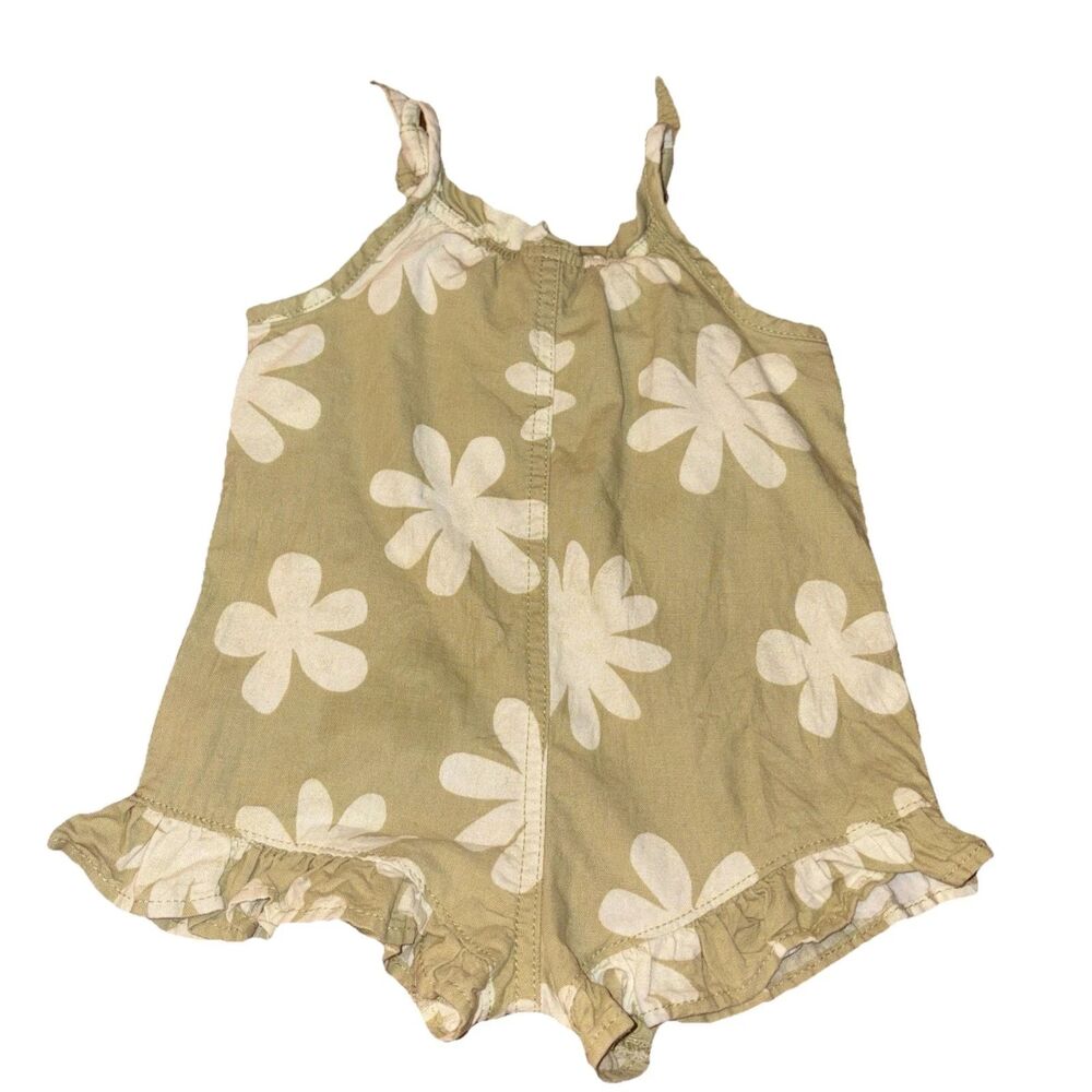 Little Co. By Lauren Conrad Green Floral Romper Ruffle Hem White Flowers 9M
